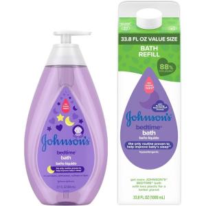 imageJohnsons Baby Soothing Bedtime Bath Starter Kit Nighttime Lavendar Baby Bath 2701 fl Oz and Bedtime Bath Value Size Refill Pack 338 fl OzLavender