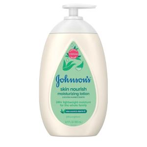 imageJohnsons Skin Nourish Moisturizing Baby Lotion with Aloe Vera Scent ampamp Vitamin E Gentle ampamp Lightweight Body Lotion for The Whole Family Hypoallergenic DyeFree 169 fl oz169 Fl Oz Pack of 1