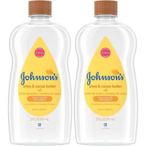 imageJohnsons Baby Oil Mineral Oil Enriched with Shea ampamp Cocoa Butter to Prevent Moisture Loss Hypoallergenic 20 fl oz Pack of 2